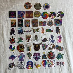 52Pcs Cartoon Colorful Psychedelic Variety Stickers 2in - 2.5in Decal Vinyl Pack